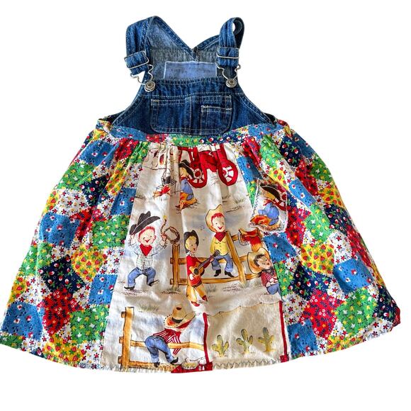 Betsey Hannah Studio Denim Vintage Farm Print Jumper Dress - Picture 1 of 6